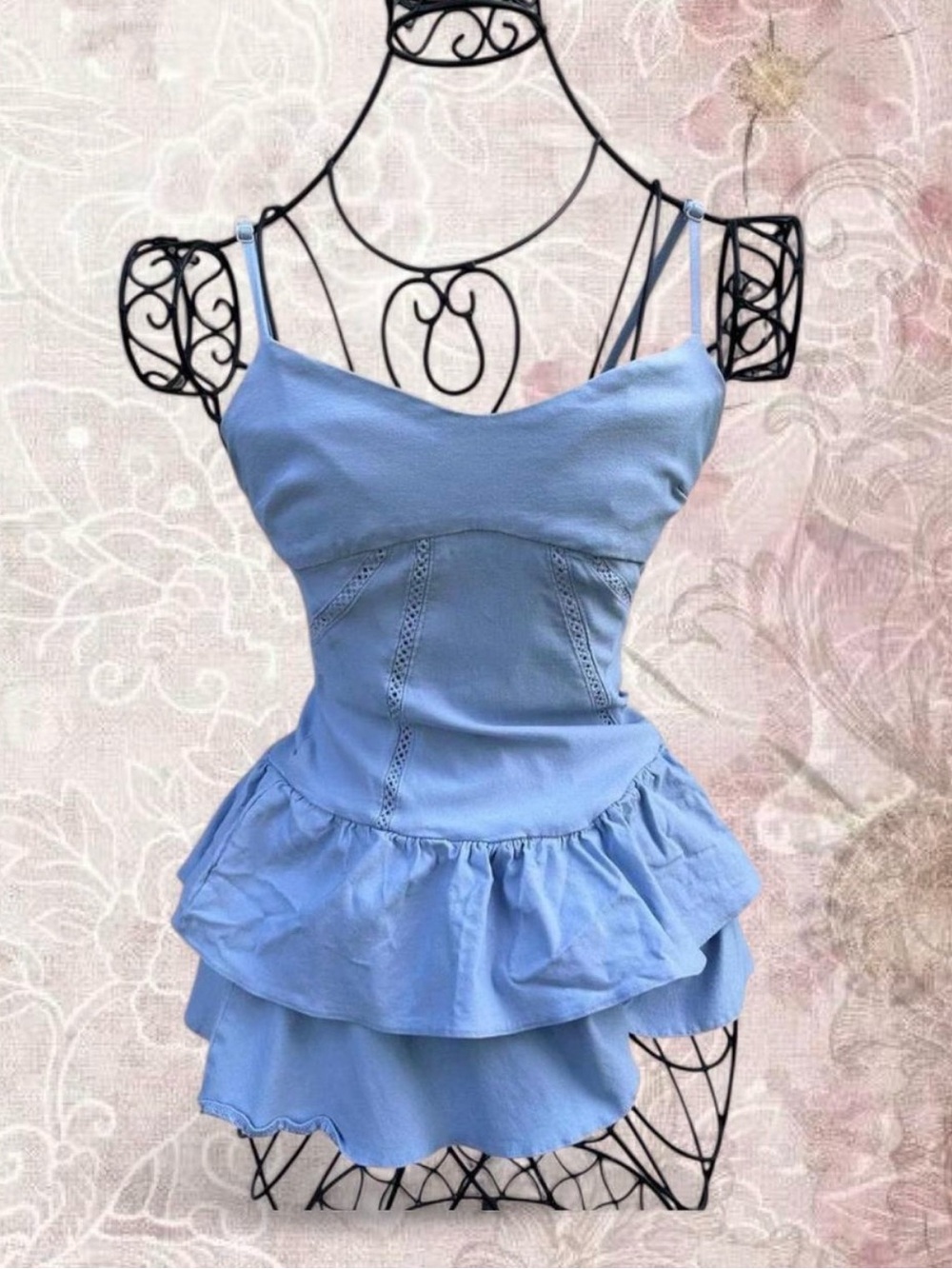 Light Blue Ruffled mini romper Tank Top